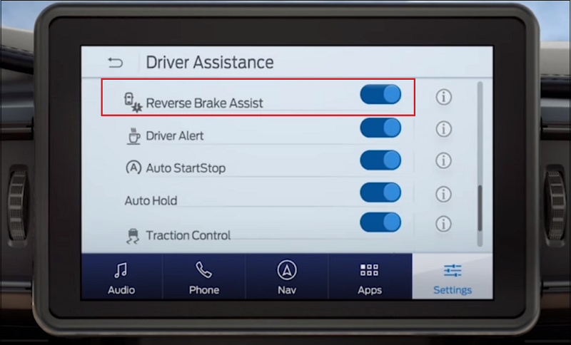 Reverse Brake Assist toggle