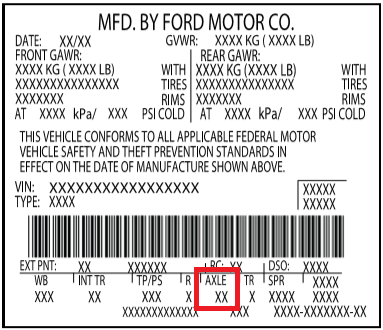 Sample door jamb label with AXLE highlighted