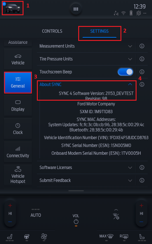 Locating SYNC 4A Software Version